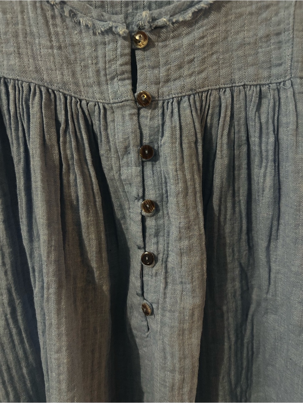 We The Free Free People Baby Blue Cotton Gauze Henley Babydoll Top XS - Picture 4 of 8